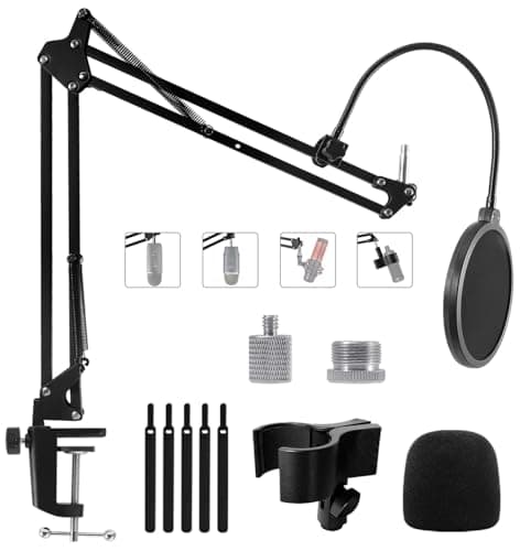 Brazo de Micrófono, Soporte de Micrófono para Blue Yeti, Nano, HyperX QuadCast, SM7B, Elgato Wave, Fifine K688, AT2020 y Más Micrófonos con Tornillo de 5/8" 1/4", Filtro Pop, Mic Clip
