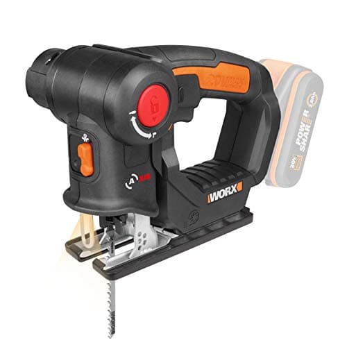 WORX WX550.9 Sierra Calar y Sable AXIS 2 en 1 20V Sin Batería, Cambio Rápido de Hoja, Movimiento Pendular, Soplador, Doble Encendido, LED
