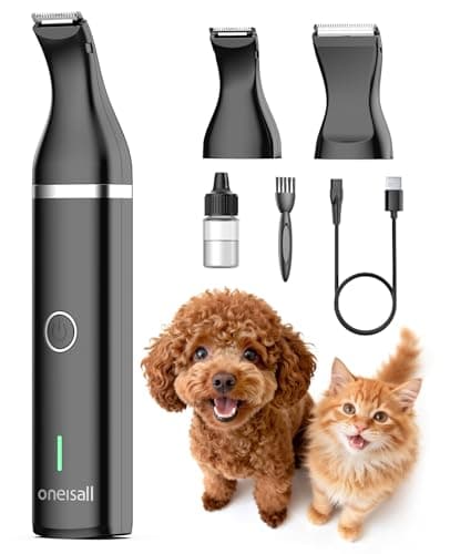 oneisall Cortapelos para perros bajo nivel de ruido para recortar el pelo de perro alrededor de las patas, los ojos, las orejas, la cara y el rump (Negro)