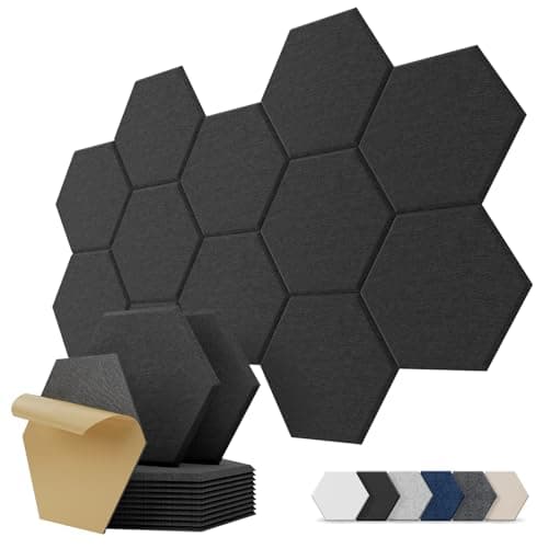 Paneles Acusticos Autoadhesivos, 12 Piezas, Hexagonal Panel Acustico Decorativos, Acoustic Panels para Pared, Techo, Puerta, Home Estudio, Gaming, Living Room, 30 x 26 x 0,9 cm, Negro