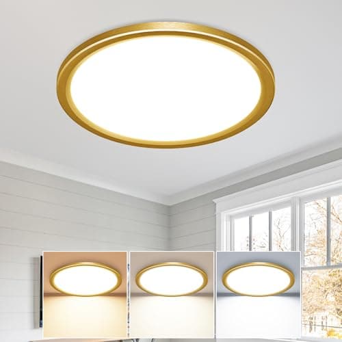 slochi Plafon LED Techo,18W 2100LM Bajo Consumo lampara techo,3000K/4000K/6500K regulableØIP44 Impermeable Ultra Delgado Plafones Para Techo Led,Adecuado para Baño Dormitorio Pasillo-Dorado