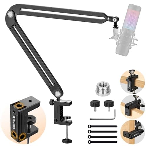 CAHAYA Soporte de Micrófono con Brazo Articulado de Escritorio Ajustable con Adaptador de 3/8" a 5/8" Rotación Completa Organizadores de Cables, Modelo CY00380-1