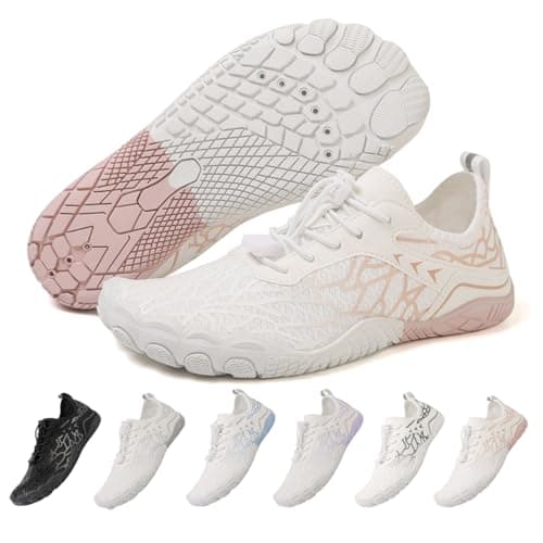 ZEPYFXIT Zapatos de Agua Mujer Hombre Secado Rápido Calzado Descalzos Ligeras Flexibles Barefoot Zapatillas de Deportes Transpirable Piscina Playa(Blanco Rosa,39 EU)