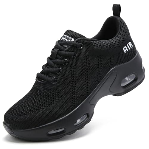 Zapatillas Mujer con Colchón de Aire Casual Sneakers Zapatillas de Correr para Mujeres Transpirables Zapatos de Ligero Running Fitness Cómodo Calzado Deportivo Negro 35 EU