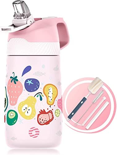 Fjbottle Niños 350ml Botella de Agua Acero Inoxidable con Pajita, Sin Fugas, sin bpa botella termica Reutilizable