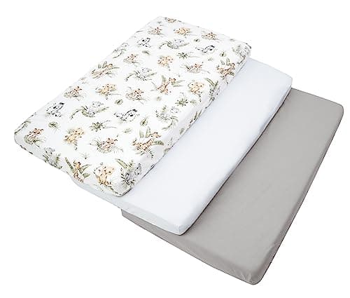 Medi Partners Sabana Bajera Cuna 60x120 Set de 3-100% Algodon Sabanas de Algodón Bebe Ropa de Cama para Bebés Dormir Cuna Fitted Bed Sheet Protector (Safari-Blanco-Gris)