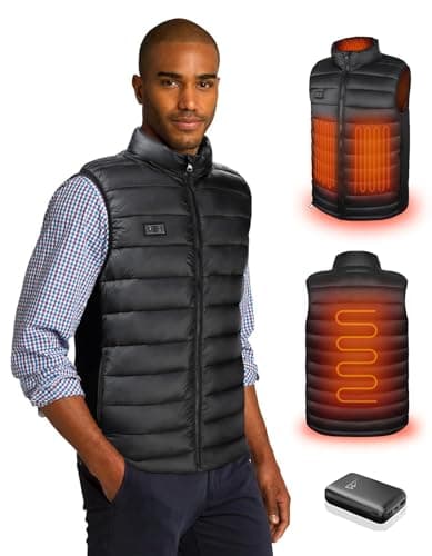 Loowoko Chaleco calefactable hombre con bateria 10000mah, chaqueta calefactable sin mangas ligera, 3 niveles de calor + 4 zonas, Para trabajar al aire libre, ciclismo, moto y esquí