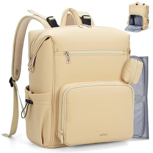 Lekesky Mochila Carro Bebe, PañAleras de Bebe con Cambiador y Correas para Cochecito, Bolsa para PañAles Multifuncional con Soporte para Chupetes y Compartimento Antirrobo para Mamá y Papá, Beige