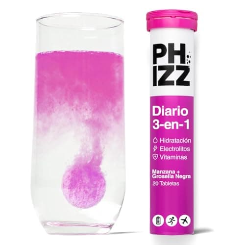 Phizz Electrolitos, Multivitaminas e Hidratación Efervescente 20 Comprimidos - 18 Vitaminas y Minerales, Vitamina C, Vegano, Vegetariano y Bajo en Calorías (Manzana y Grosella Negra, 20 Pastilla)