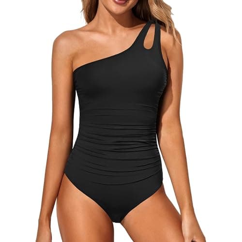 USUN Trajes de Baño De Una Pieza para Mujer Alta Cuello en V Control de Barriga Fruncido Bañador Reductores Barriga Monokinis Cintura Vintage Push Up Sexy Slim Fit Cintura Alta Bikini