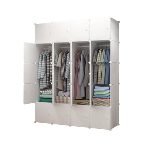 MAGIC SELECT Armario Modular. Estantería Blanca de Módulos, Organizador de Ropa Modular. Ropero para Hogar. Estante de Almacenamiento para Dormitorio,20 Módulos, 4 Barras (175x140cm)