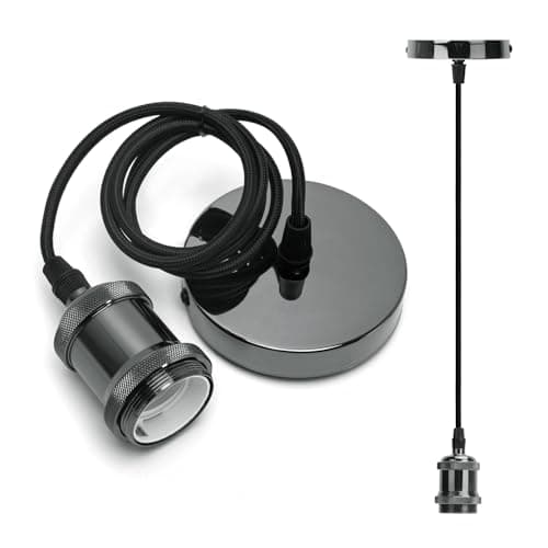 Aigostar Portalámpara de Metal Para Colgar Lámparas,Vintage Retro Lámpara Colgante Portalámpara de E27 con Cable,Péndulo de 100 cm,Ideal para iluminación de Techo,Negro
