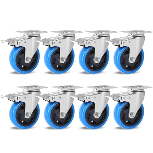 Set de 8 Ruedas Giratorias con Freno – Ruedas para Cargas Pesadas, Capacidad 1200 kg, Silenciosas y Sin Rayar, Ideales para Muebles, Mesas de Trabajo y Talleres (Azul, 100 mm)