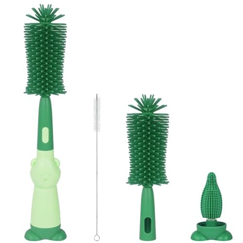 Vicloon Cepillo para Biberones, 3 en 1 Kit Cepillo de Silicona para Botella, Cepillo de Pezón Limpieza de Botellas para Bebés Kit para Botellas y Tetina, Sin BPA(Verde)
