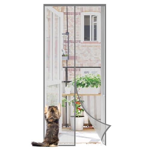 Sekey Mosquitera Magnética Poliéster Reforzado Resistente a Garras de Gato 90x210cm - Anti-Insectos Adhesiva para Balcón, Terraza, Sótano, Gris