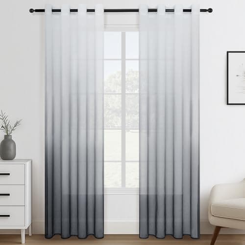 Topfinel Cortinas Salon 2 Piezas 140x260cm Cortina Gris para Ventanas Visillos,Gradiente Modernas Translucidas Verde para Decoracion Dormitorio Habitación Infantiles