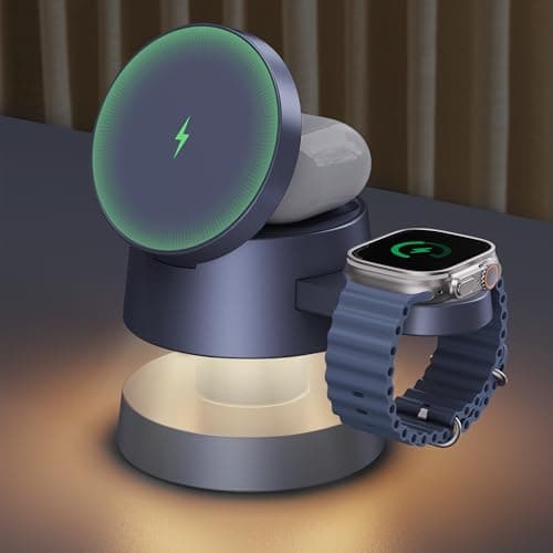 iVANKY para iPhone 17e/17/16/15/14 Series, Cargador Inalámbrico 4 en 1 Cubo con Lámpara de Noche para MagSafe Soporte de Carga Inalámbrica, 3 en 1 Estación de Carga Rápida para Apple iWatch, AirPods