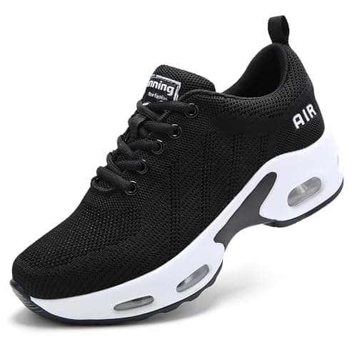 Zapatillas Mujer con Colchón de Aire Casual Sneakers Zapatillas de Correr para Mujeres Transpirables Zapatos de Ligero Running Fitness Cómodo Calzado Deportivo Negro Blanco 35 EU