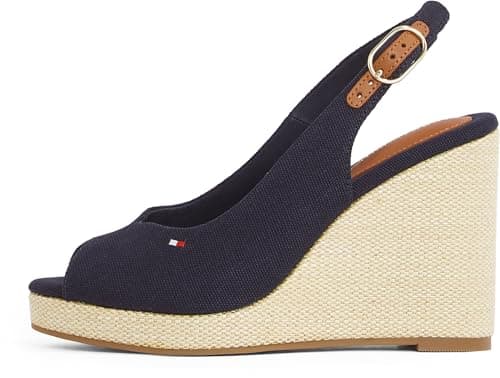 Tommy Hilfiger Alpargatas con cuña Mujer Flag High Slingback con correa de tobillo, Azul (Space Blue), 41