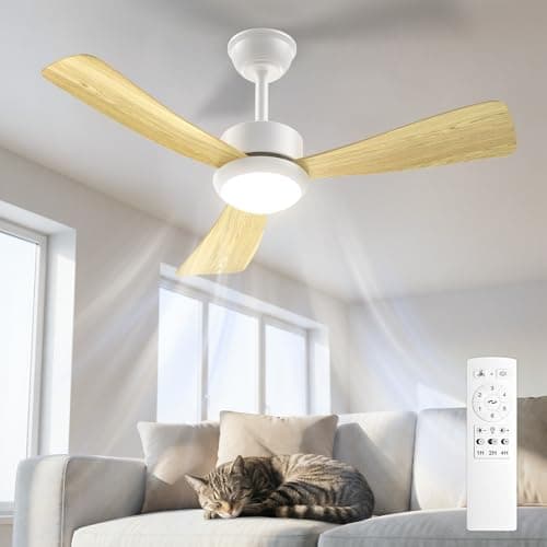 Airwit Ventilador de Techo con Luz 106cm, Aspas Efecto Madera, Ventilador Techo Silencioso con Mando, LED Regulable con 3 Temperaturas Color, Motor DC Reversible, 6 Velocidades para Dormitorio Salón