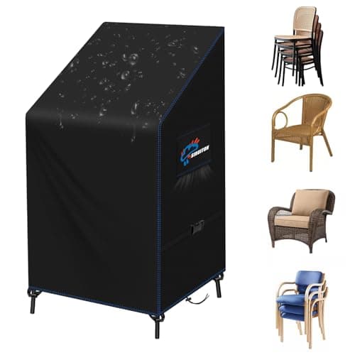 SIRUITON Funda Protectora para sillas de jardín Impermeable Transpirable 420D Oxford para sillas apilables, 24 Meses de Uso, 68 x 96 x 110/150 cm