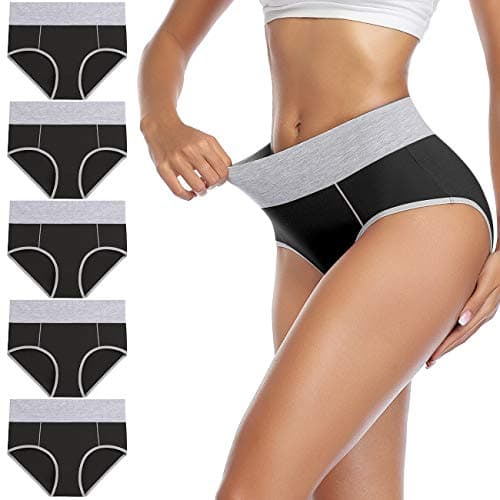 wirarpa Bragas Talle Alto Algodón para Mujer Culotte Braguita de Cintura Alta Cómodo 5 Pack Negro con Cinturón Gris Tamaño 3XL