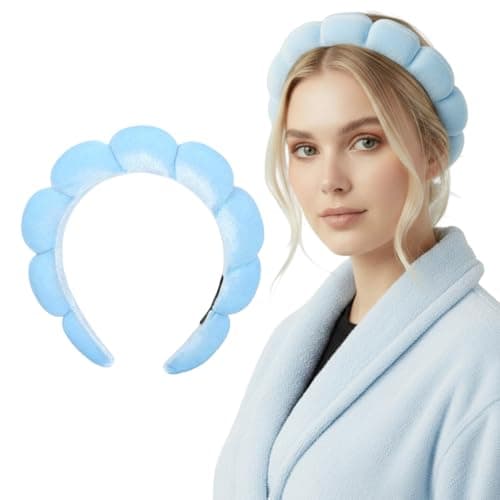 Bottega della Principessa - Diadema de Maquillaje Mujer de Terciopelo para Skincare y Beauty Routine, Accesorio Spa con Estuche de Organza (Celeste)