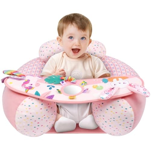 Alaoo Asiento Inflable para Bebé, Asiento Portátil, Asientos Inflable para, Imprescindible para Bebé, Adecuado para 3-36 Meses, con Bandeja Juego Extraíble, Uso Interior y Exterior, Rosa