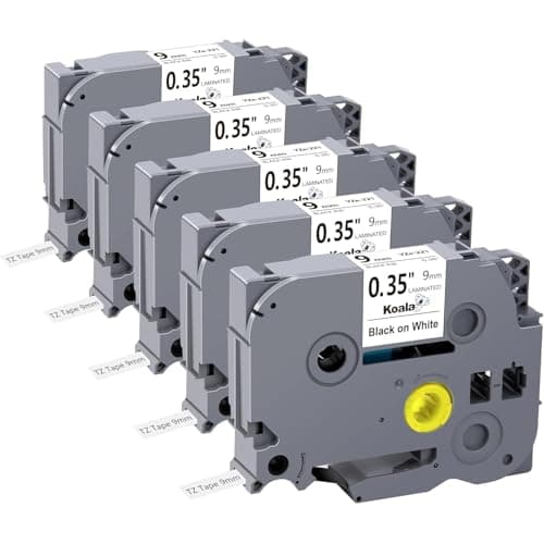 Koala 5X Compatible para Brother P-Touch Tapes Etiqueta Reemplazo 9mm TZe-221 TZe221 TZe 221 TZ221 Laminado Tze Tz Label Tape para Maker PT-H100 PT-H105 PTH110 PTD400 PTD600 PT-P900W