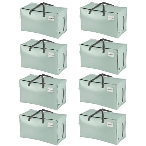 VENO - Lote de 8 grandes bolsas de almacenamiento con tapa y asas reforzadas, cajas de 102 L, resistente para almacenamiento de ropa y viajes, bolsa de ropa (verde claro, 8)