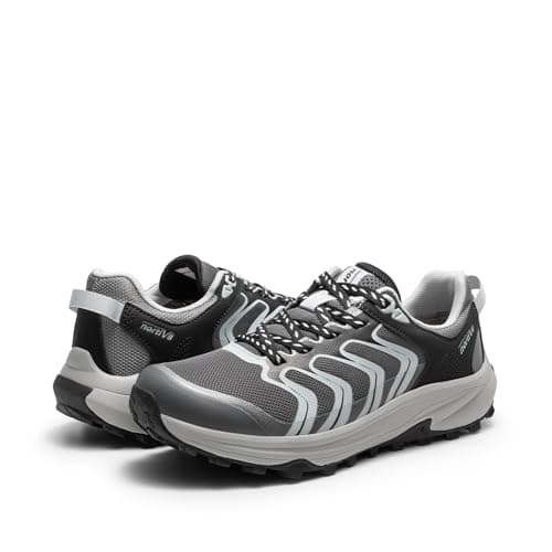 NORTIV 8 Zapatillas de senderismo para mujer, ligeras, para caminar, con soporte de arco, para exteriores, trabajo, camping, tenis, entrenamiento cruzado, eco, gris, 36.5 EU
