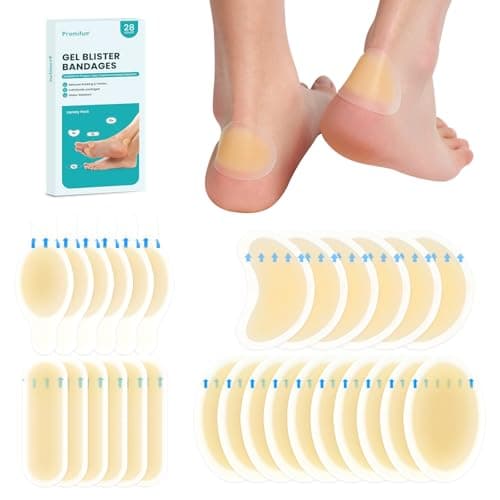 Promifun Almohadillas para ampollas, 28 unidades, resistentes al agua, vendas hidrocoloides para pies, dedos y talones, almohadillas de gel para prevención y recuperación, paquete variado