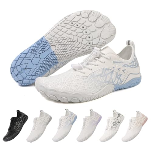 ZEPYFXIT Zapatos de Agua Mujer Hombre Secado Rápido Calzado Descalzos Ligeras Flexibles Barefoot Zapatillas de Deportes Transpirable Piscina Playa(Blanco Azul,36 EU)