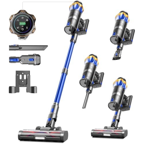 55Kpa/650W/65Mins Aspiradora sin Cable, Aspiradora sin Cable de 1.6 L/Pantalla Táctil LED,Capa de Filtración de 8 Etapas, Autocargable,Autoportante,Adecuado para Suelos/Alfombras/Pelo de Animales