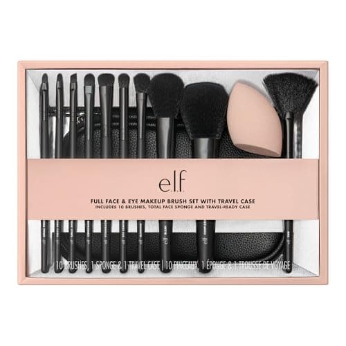e.l.f. Full Face & Eye Makeup Brush Set, 11 pinceles de maquillaje de base a bronceador, sombra de ojos y más, vegano y libre de crueldad animal