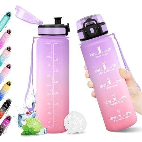 KollyKolla Botella Agua Deportiva 1L, Garrafa Agua sin BPA, Botella con Marca de Tiempo con Filtro, Motivacional, Reutilizable, Cantimplora para Escuela, Oficina, Sport, Yoga, Gimnasio