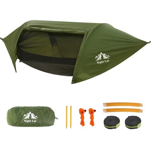 Night Cat Hamaca Tienda con Mosquitera Impermeable Rainfly para 1 Persona Senderismo Camping en Jardín Patio Trasero Wild