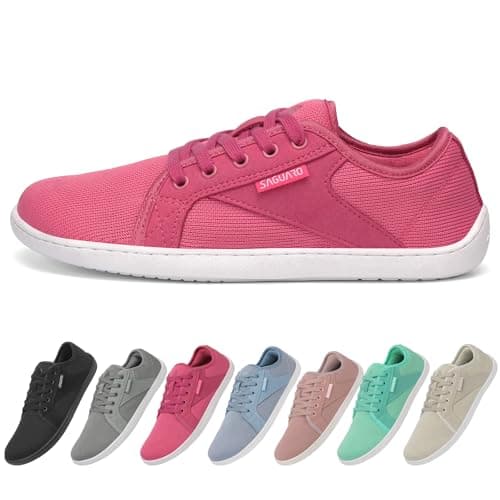 SAGUARO Zapatillas Barefoot Hombre Mujer Calzado Minimalistas Transpirable y Antideslizante Zapatos Descalzos Casuales Zapatillas de Trail para Caminar Gimnasio, Luck Ⅰ, Rosa Vivo, 36 EU