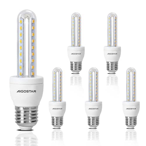Aigostar - Pack de 5 Bombillas LED T3 2U 8W, E27 casquillo gordo, Luz Cálida 3000K, Ángulo 360°, 730lúmenes, no regulable