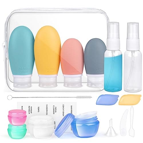 Botellas de Viaje Silicona 18 Pack, Opret Botes Rellenables Viaje de 100ml a Prueba de Fugas para Gel, Champús, Lociones y Artículos de Tocador, FDA Certificado Sin BPA