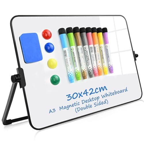 YIWONFU Pizarra blanca magnética de 30 x 42 cm, A3, pizarra magnética de doble cara, con 10 lápices de acuarela, 4 imanes, 1 goma de borrar