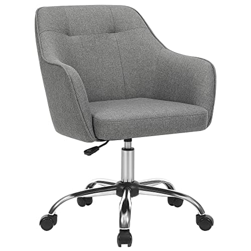 SONGMICS Silla de Estudio, Silla Giratoria, Altura Ajustable, Carga de 110 kg, Marco de Acero, Tela de Algodón-Lino Transpirable, para Estudio, Dormitorio, Gris OBG019G01
