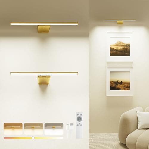 Iluminación de imagen inalámbrica, batería de 12000 mAh, lámpara de imágenes recargable con mando a distancia, lámpara de pared LED regulable para interiores para cuadros y pinturas, 3 temperaturas de