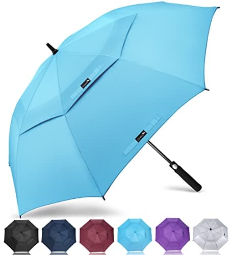 ZOMAKE Paraguas Golf Antiviento Automatico 62 Pulgadas,Extra Grande Paragua Resistente con Doble Toldo Venteado Impermeable A Prueba de Viento Palo Paraguas para Hombre Mujer(Azul Claro)
