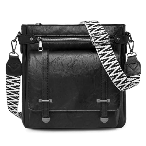 BAIGIO Bolso Bandolera Mujer Cuero PU, Bolso Mujer Bandolera Mediano con Correa Ancha, Bolsos Hombro Cruzado Mujeres con Múltiples Bolsillos para Viaje Trabajo Casual Escuela, Negro
