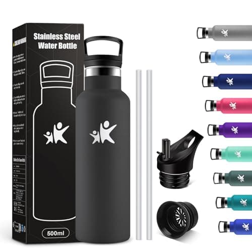 KollyKolla Botella Termica 500ml, Botella con Pajita, Cantimplora Termo con Doble Aislamiento, sin BPA, Fácil de llevar, Cantimplora para Senderismo, Escuela, Oficina, Camping, Niños, Fitness