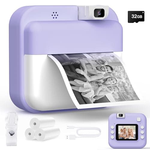 Teoryieer Cámara de Fotos Instantánea, Pantalla HD de 2.0 Pulgadas y 48 MP, 1080P cámara de Fotos Infantil, Tarjeta de 32 GB y 3 Rollos de Papel de Impresión (Púrpura)