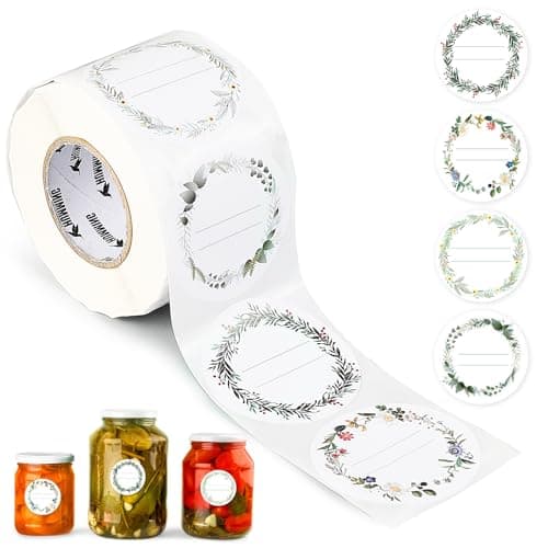 AiQInu 500 PCS Etiquetas Adhesivas Redond, 5 Cm Pegatinas Escriturable Redondas, Con 4 DiseñOs Decorativos, Ideales Para Tarros De Mermelada, Bolsas De Regalo, Botellas De Vidrio, Etc