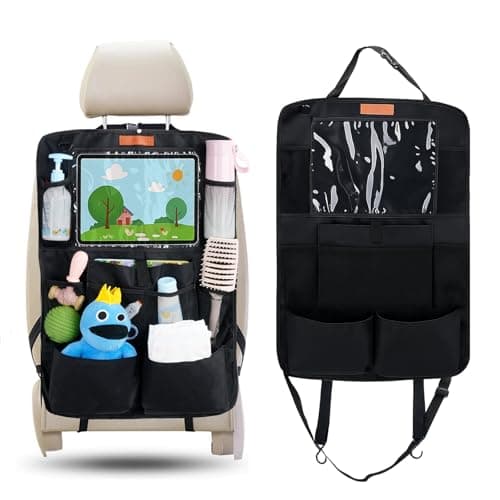 SURFOU Protector Asiento Coche Organizador Multi-Bolsillos de Gran Capacidad con Almacenamiento para Tablet, Juguetes, Libros y Vasos, Oxford Impermeable para Niños, Negro