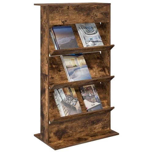 vidaXL Estante de revistas con Estante Roble Ahumado 70 x 41 x 126 cm, Organizador de Sala, Estante Moderno, Soporte Independiente para revistas, Ahorra Espacio, diseño de Madera